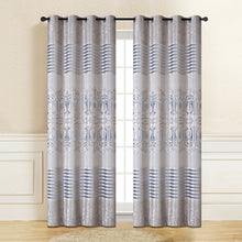 Charger l'image dans la galerie, Velvet Navy in Beige Genevieve Curtain | 56" by 96"