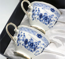 Load image into Gallery viewer, Blue Flower Cup and Saucer Set | Pair
