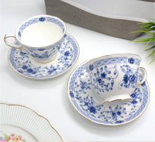 Load image into Gallery viewer, Blue Flower Cup and Saucer Set | Pair
