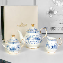 Load image into Gallery viewer, Blue Flower Gold Trim Tea Pot
